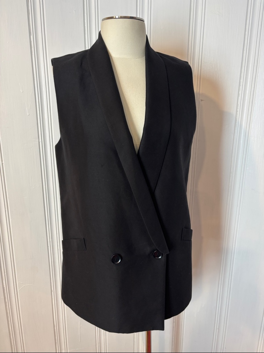 BCBGMAXAZRIA Black Cotton & Silk Sleeveless Tuxedo Vest Blazer | Size M